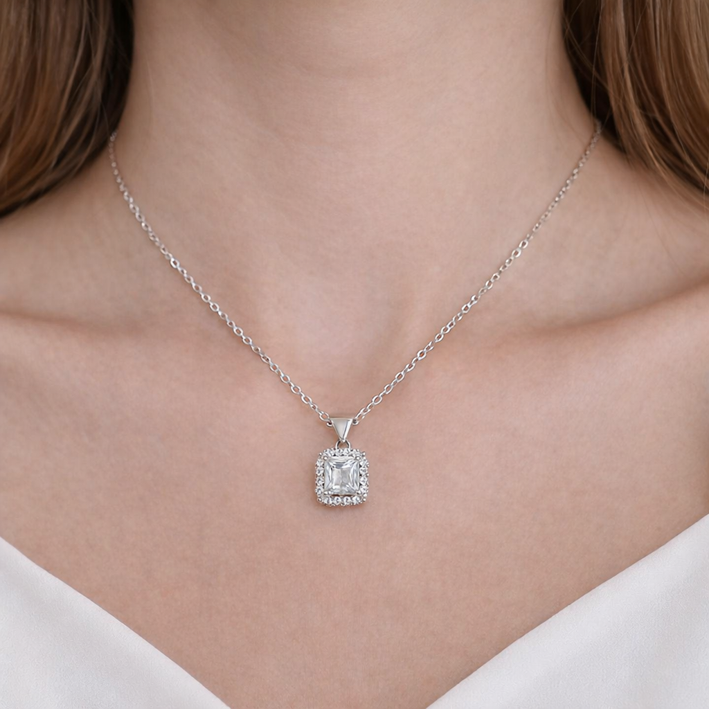 Elara Square Halo Necklace