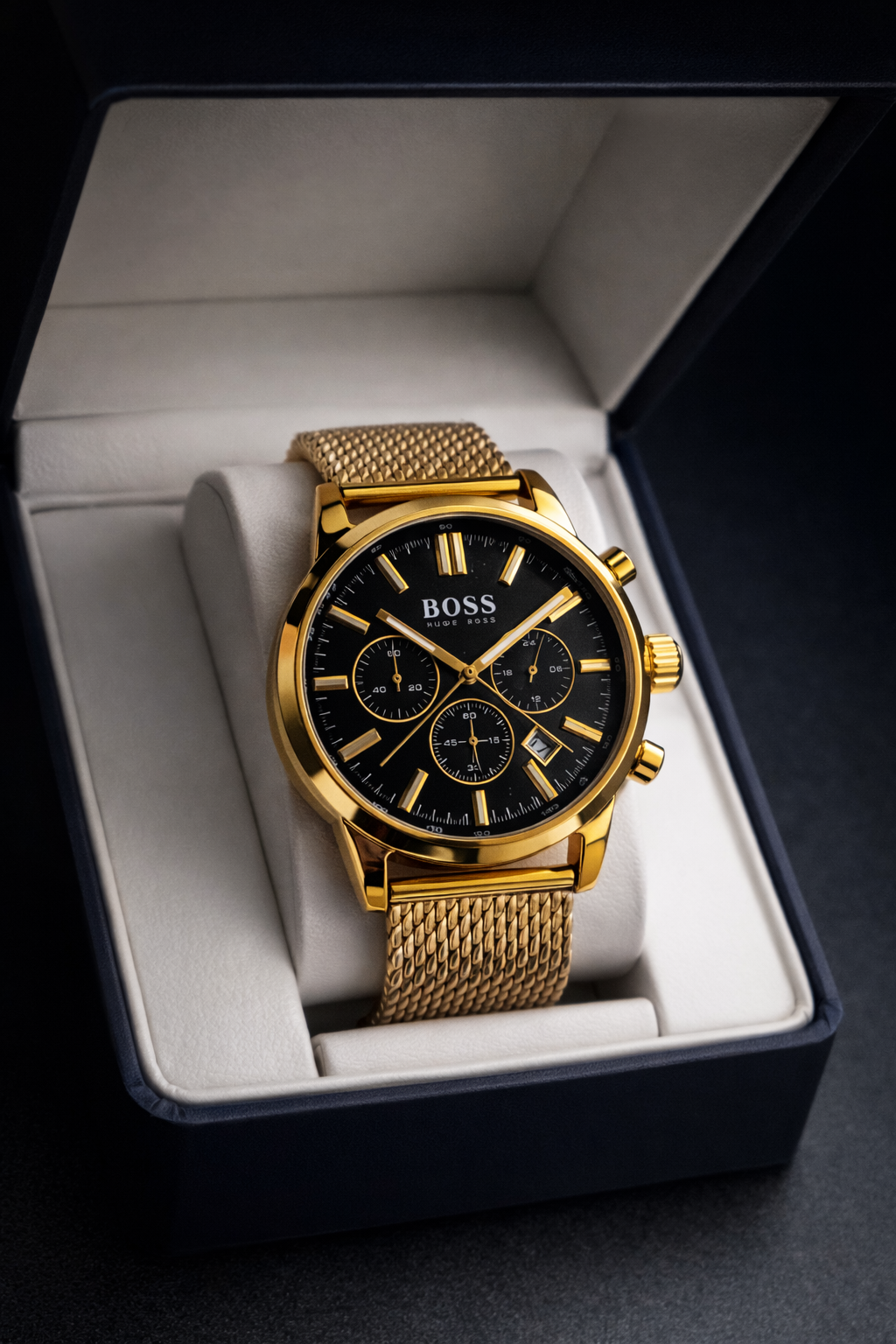 BOSS Gold Chronograph Mesh Wat