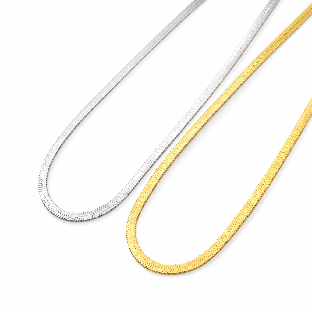 Aurex Herringbone Chain Necklace – Gold & Silver