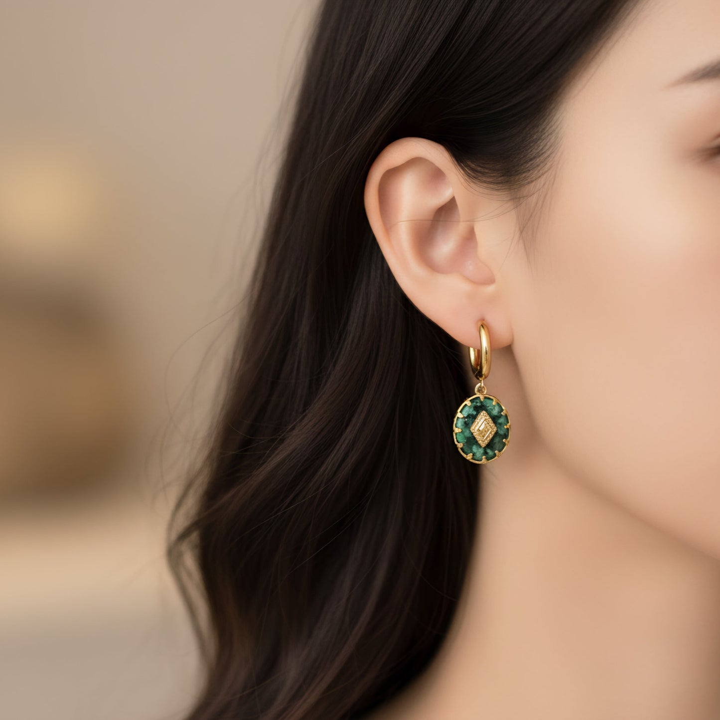 Emerald Mosaic Hoops
