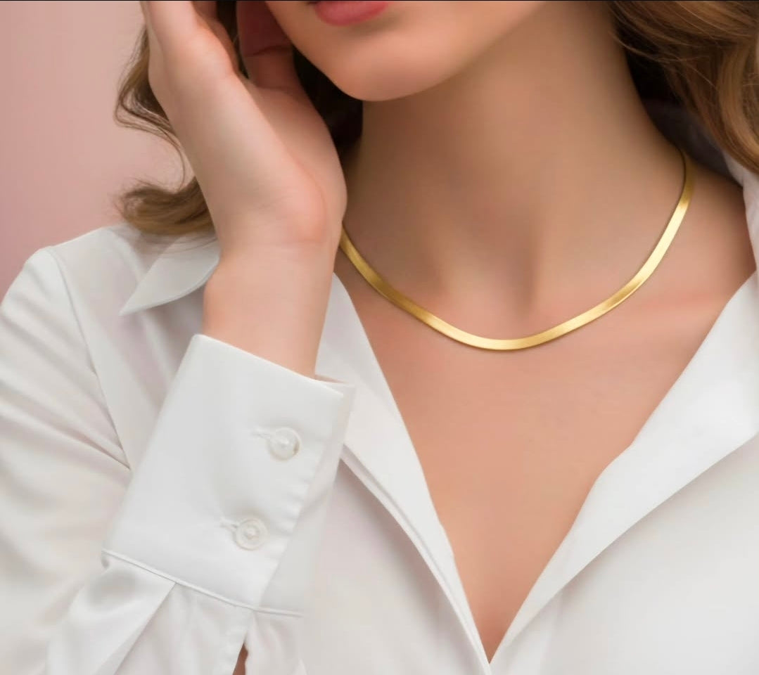 Aurex Herringbone Chain Necklace – Gold & Silver
