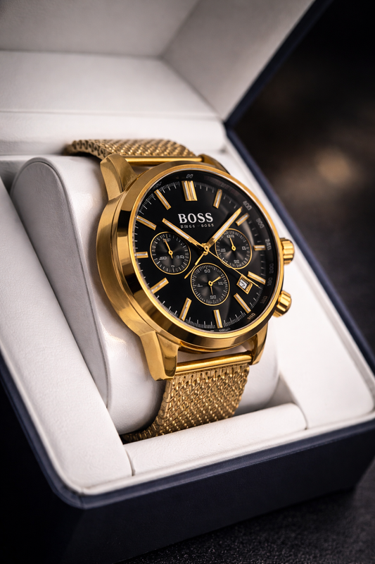 BOSS Gold Chronograph Mesh Wat